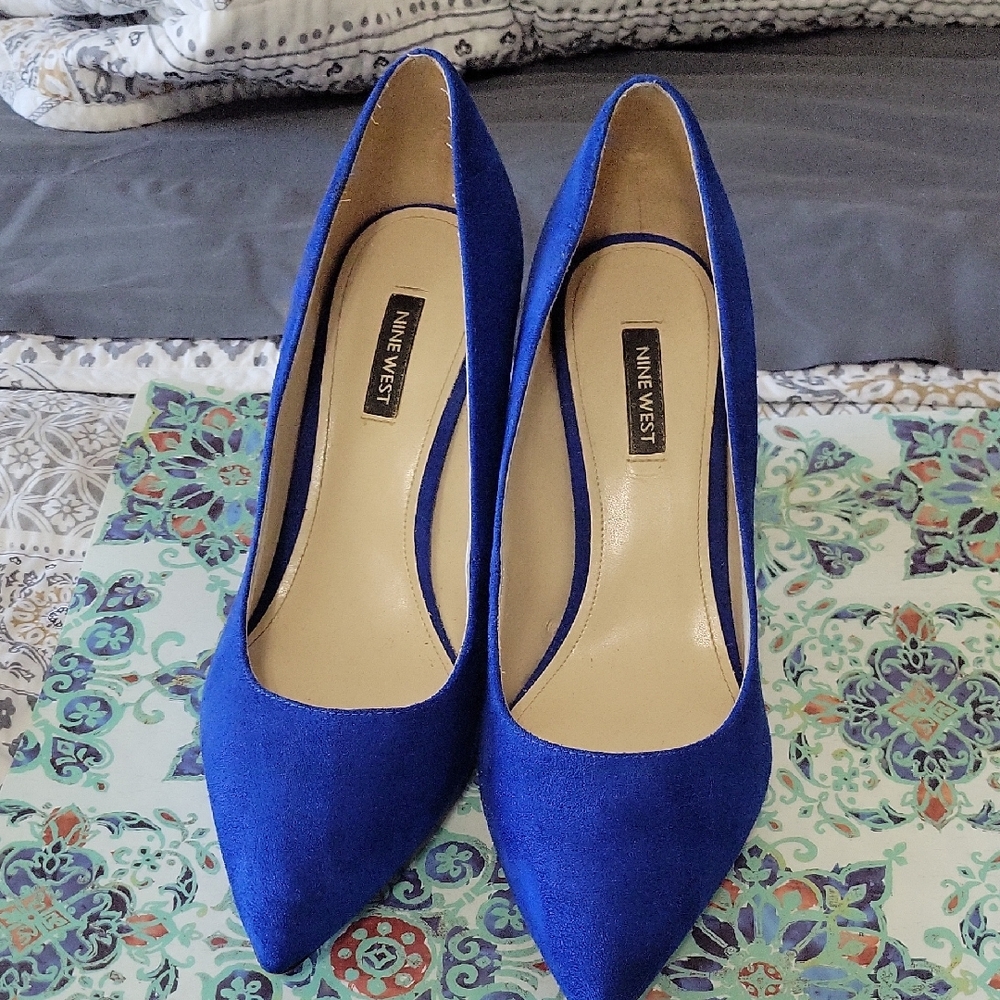 Nine West Cara Blue Suede Women's Block Heel, Size 9.5M